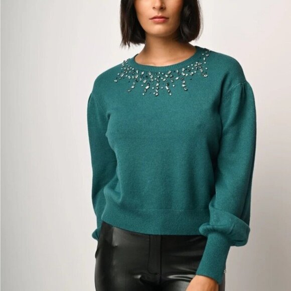 NWT Teal Embellished Sweater, Size L, Elegant Glam, Coquette Chic - Picture 1 of 11